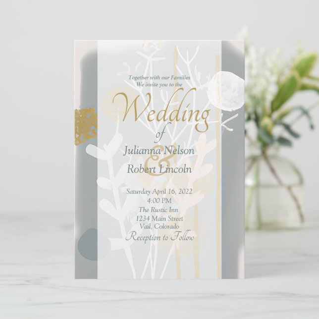 Modern minimalist art gold and grey Wedding Invitation (Standing Front)