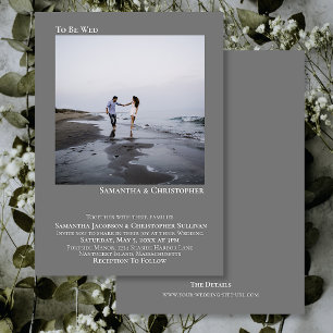 Modern Minimalist Artsy Simple Grey Photo Wedding Invitation