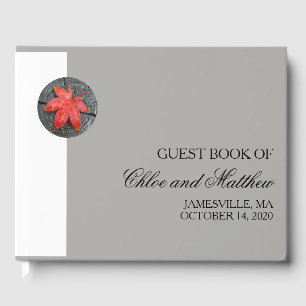 Modern Minimalist Autum Leaf Personalised Wedding Guest Book