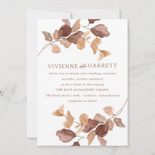 Modern Minimalist Autumn Eucalyptus Leaves Wedding Invitation