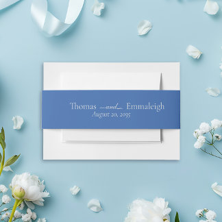 Modern Minimalist Azure Blue Silver Monogram Invitation Belly Band