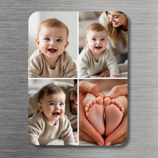 Modern Minimalist Baby 4 Photo Collage  Magnet (Creator Uploaded)