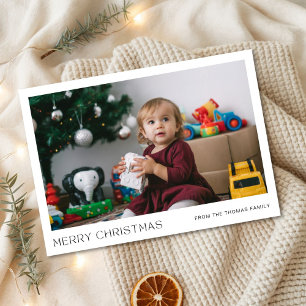 Modern Minimalist Baby Family Photo Christmas Holiday Card