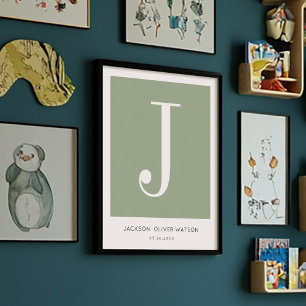Modern Minimalist Baby Name Nursery Monogram Poster