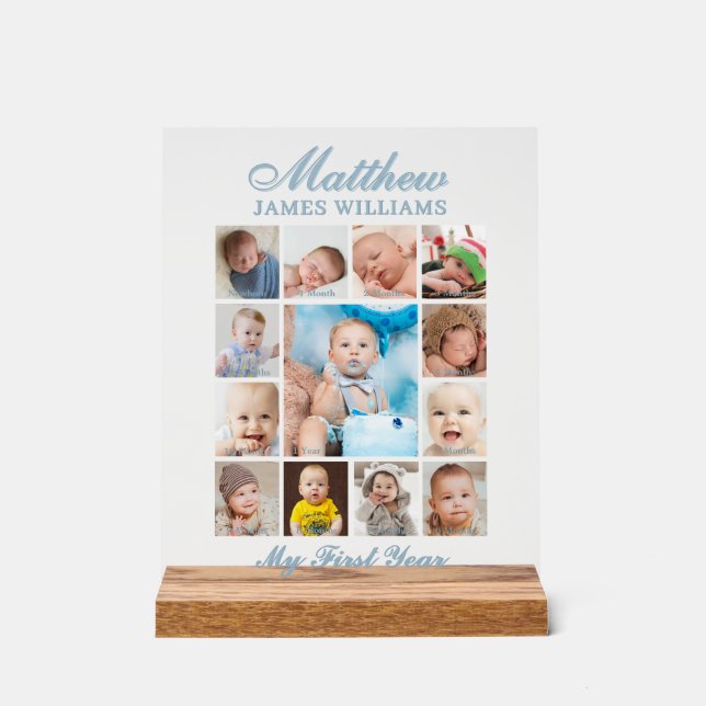 Modern Minimalist Baby Photos 1st Year Milestone   Acrylic Sign (Front)