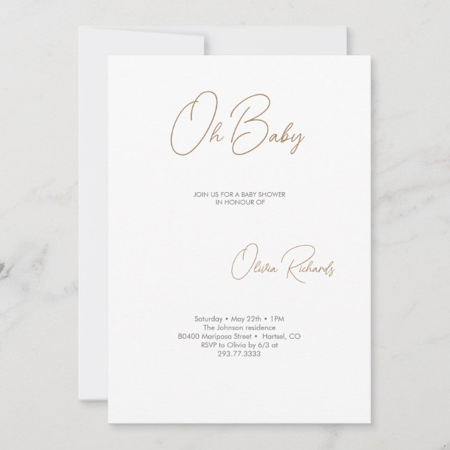 Modern Minimalist Baby Shower Invitation Oh Baby (Front)