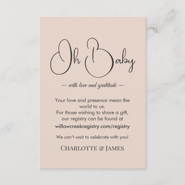 Modern Minimalist Baby Shower | Powder Blush Enclosure Card (Front)