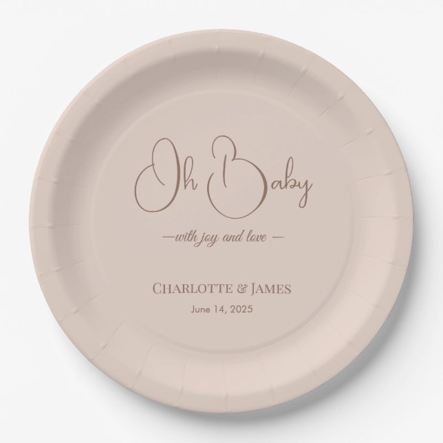 Modern Minimalist Baby Shower | Powder Blush Paper Plate (Front)