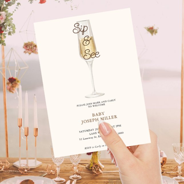 Modern Minimalist Baby Sip And See Baby Shower  Invitation (Creator Uploaded)