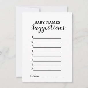 MOdern Minimalist Baby SUggetions name game card