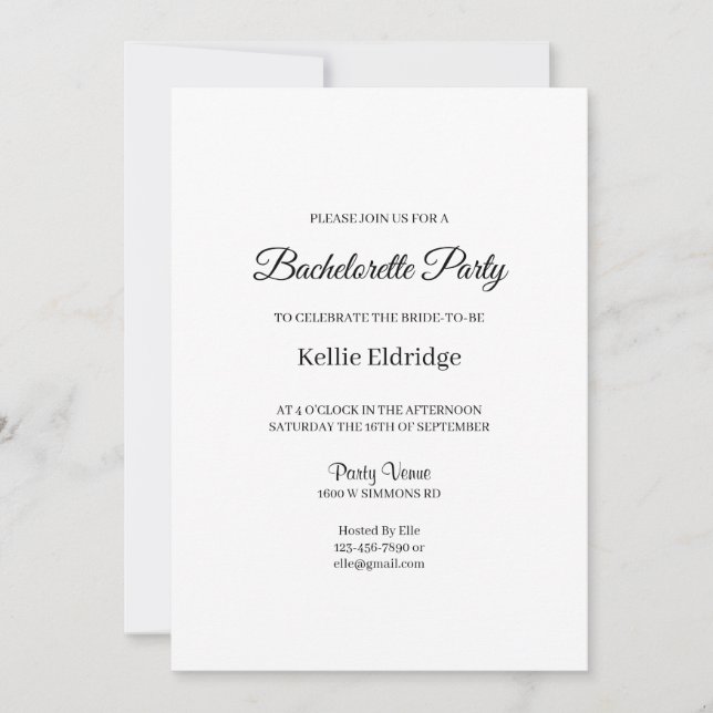 Modern Minimalist Bachelorette Party Invitation (Front)
