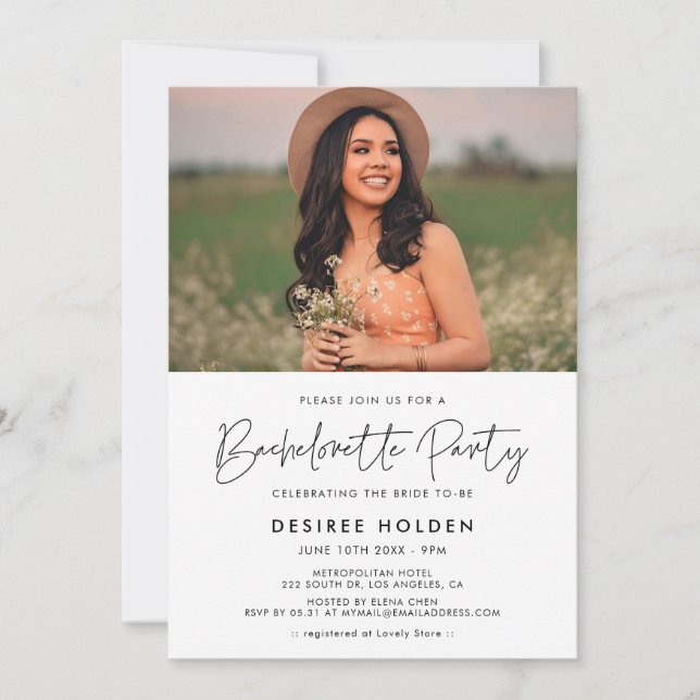 Modern minimalist Bachelorette Party photo Invitation (Front)
