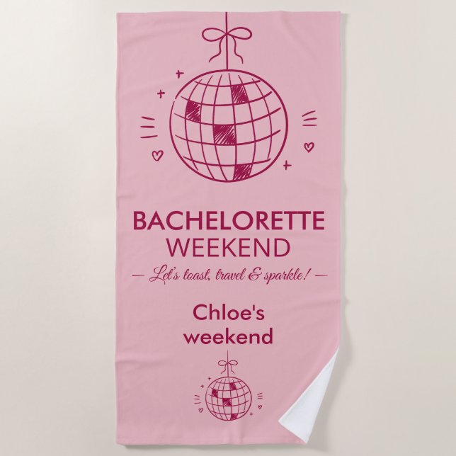 Modern Minimalist Bachelorette Weekend | Pink  Beach Towel (Front)