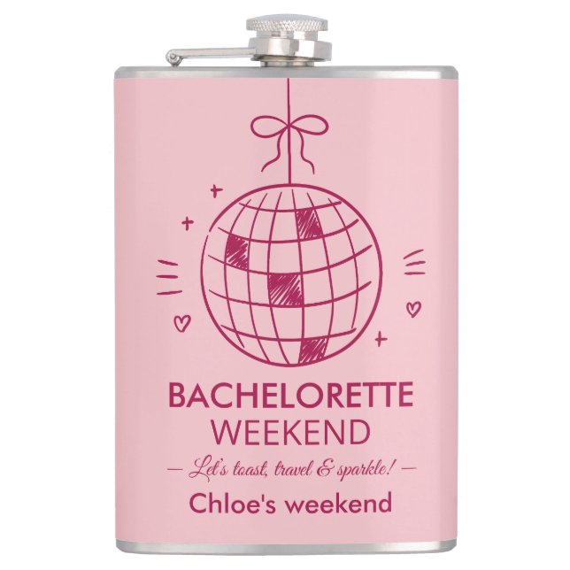 Modern Minimalist Bachelorette Weekend | Pink  Hip Flask (Front)