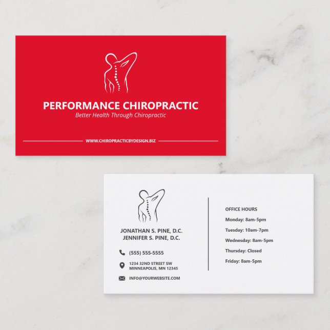 Modern Minimalist Back Spine Logo Chiropractor Bus Business Card (Front/Back)