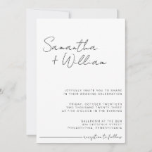 Modern MINIMALIST Back & White Wedding Invitation