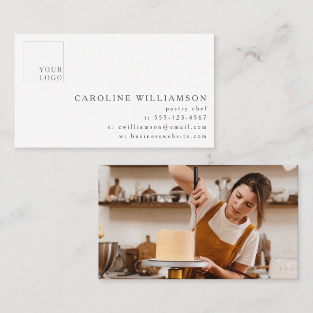 Modern Minimalist Baker Pastry Chef Logo Photo  Business Card (Front/Back)