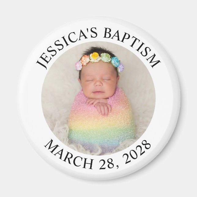 Modern Minimalist Baptism Circle Photo Magnet (Front)