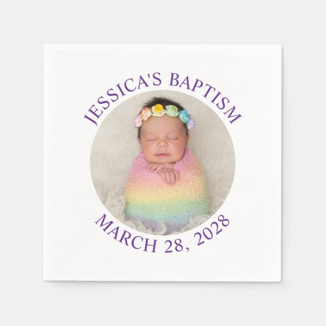 Modern Minimalist Baptism Circle Photo Napkin (Front)