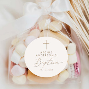Modern Minimalist Baptism Classic Round Sticker
