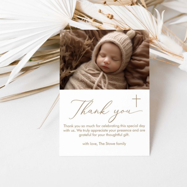Modern Minimalist Baptism Photo Thank You Card (Creator Uploaded)