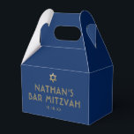 Modern Minimalist Bar Bat Mitzvah Blue Gold Favour Box<br><div class="desc">Elegant modern blue and gold classic bar mitzvah or bat mitzvah personalised gable favour boxes in blue and gold with custom name,  date and Star of David. Click 'customise further' to edit fonts and colours and design. Contact Paper Grape Zazzle Designer for matching items.</div>