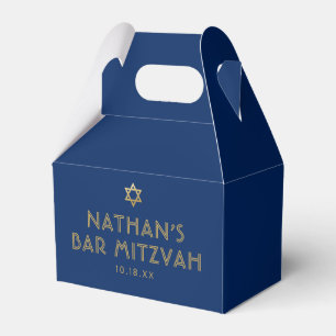 Modern Minimalist Bar Bat Mitzvah Blue Gold Favour Box