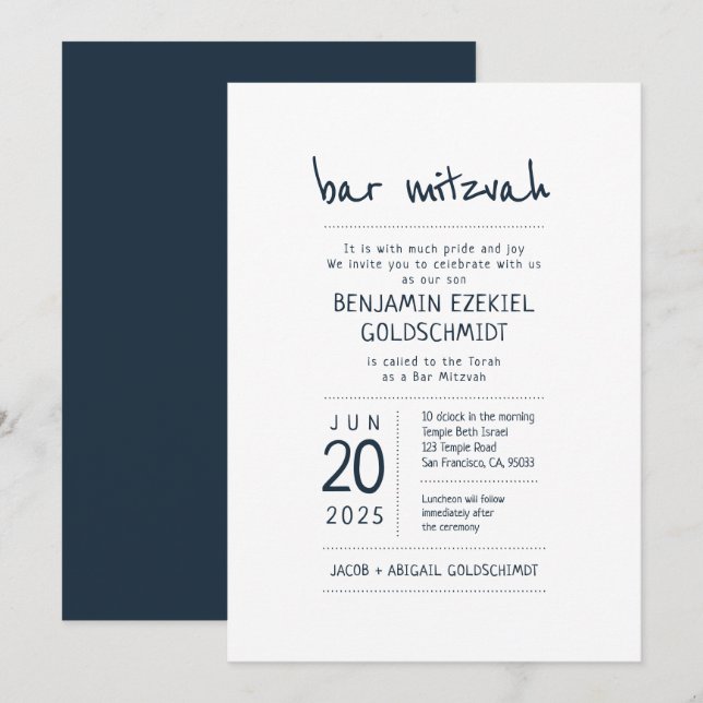 Modern + Minimalist Bar Mitzvah Invitation (Front/Back)