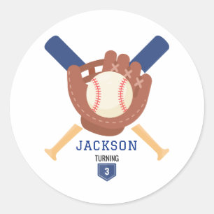 Modern Minimalist Baseball Batter Up Birthday Classic Round Sticker