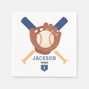 Modern Minimalist Baseball Batter Up Birthday Napkin