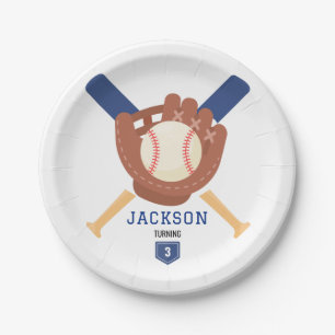 Modern Minimalist Baseball Batter Up Birthday Paper Plate