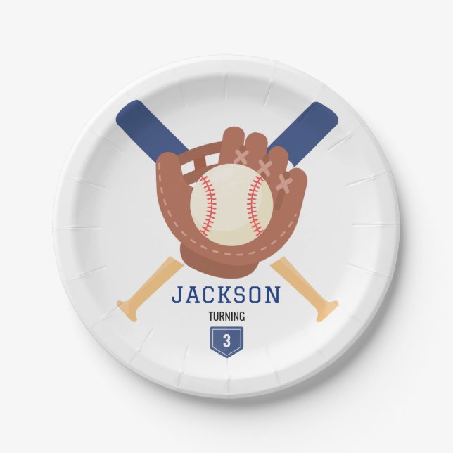 Modern Minimalist Baseball Batter Up Birthday Paper Plate (Front)