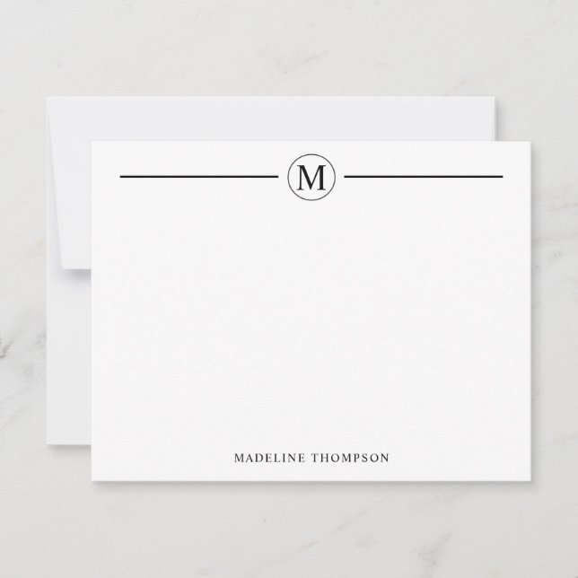 Modern Minimalist Basic Black Monogram Line Circle Card (Front)