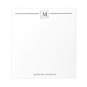 Modern Minimalist Basic Black Monogram Line Square Notepad