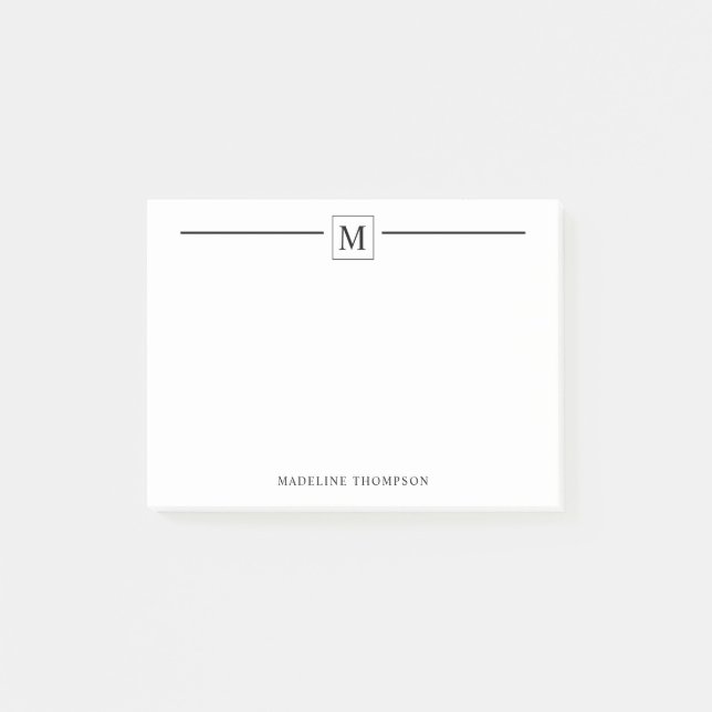 Modern Minimalist Basic Black Monogram Line Square Post-it Notes (Front)