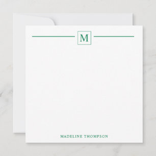 Modern Minimalist Basic Forest Green Monogram Line Card