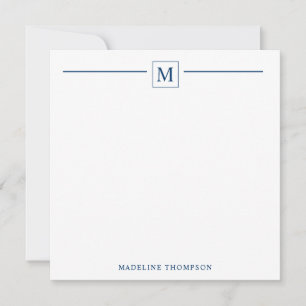Modern Minimalist Basic Navy Blue Monogram Line Card