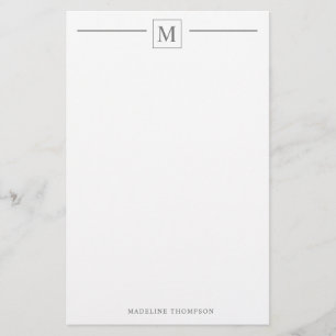 Modern Minimalist Basic Silver Grey Monogram Line Stationery