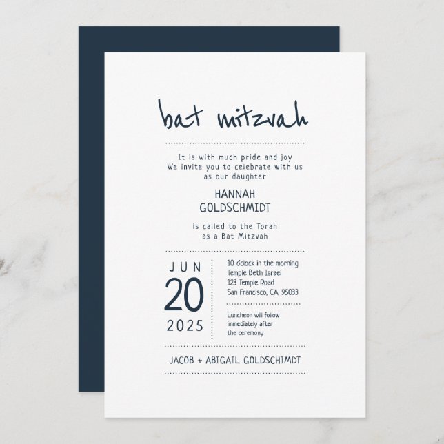 Modern + Minimalist Bat Mitzvah Invitation (Front/Back)