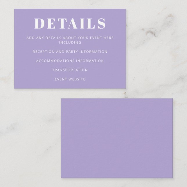 Modern Minimalist Bat Mitzvah Lavender Purple  Enclosure Card (Front/Back)