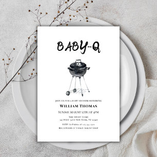 Modern Minimalist BBQ Grill Baby Q Baby Shower Invitation