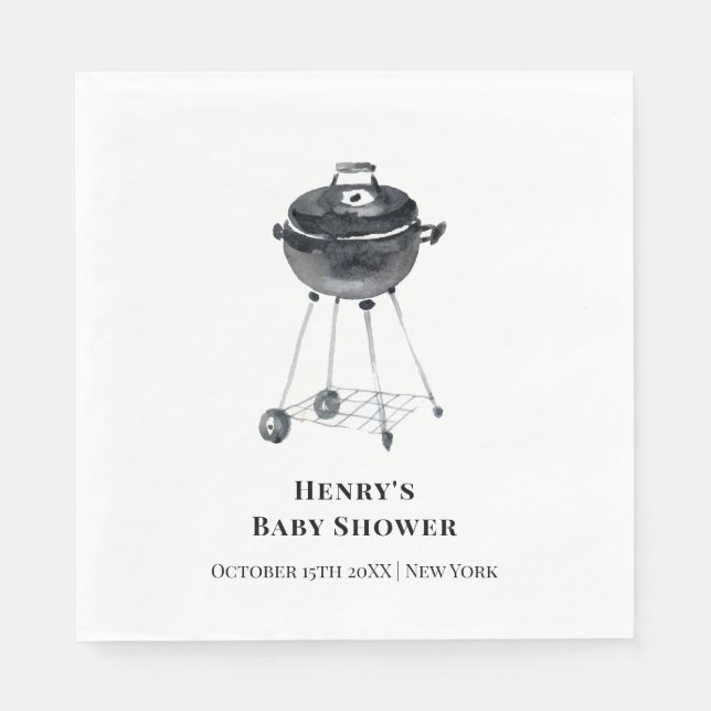 Modern Minimalist BBQ Grill Baby Shower  Napkin (Front)
