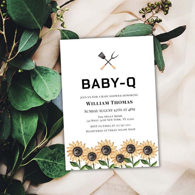 Modern Minimalist BBQ Sunflower Baby Q Baby Shower Invitation (Modern Minimalist BBQ Sunflower Baby Q Baby Shower Invitation)