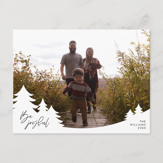 Modern Minimalist, Be Joyful, Family Photo Postcard (Front)