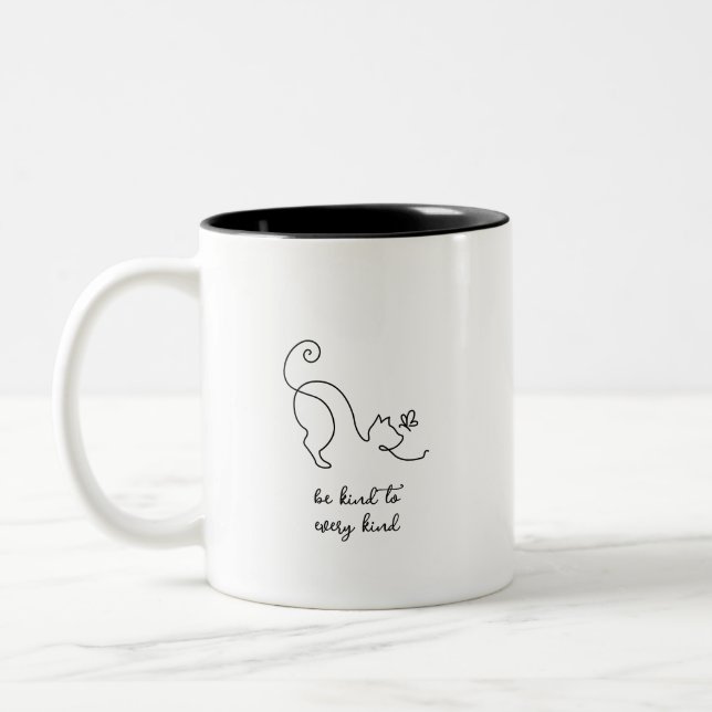 Modern Minimalist Be Kind To Every Kind Cat Two-Tone Coffee Mug (Left)
