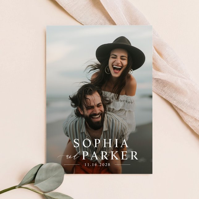 Modern Minimalist Beach Photo Overlay Wedding Invitation (Creator Uploaded)