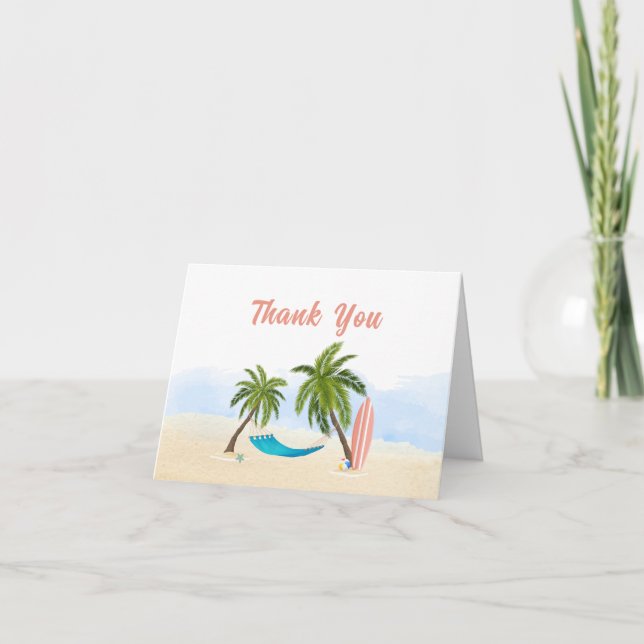 Modern Minimalist Beach Surfing Baby Shower  Thank You Card (Front)