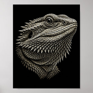 Modern minimalist bearded dragon head detailed poster
