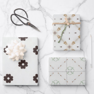 Modern Minimalist Beige and Brown Vintage Pattern Wrapping Paper Sheet