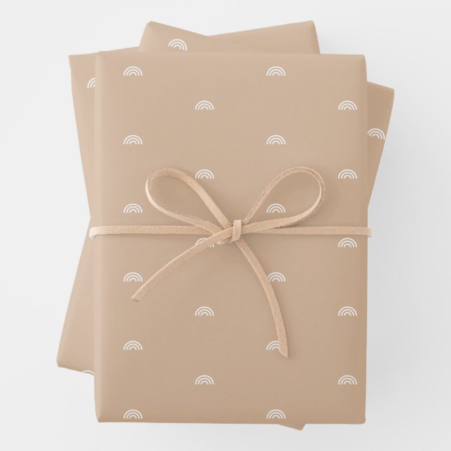 Modern Minimalist Beige Boho Rainbow Wrapping Paper Sheet (In situ)